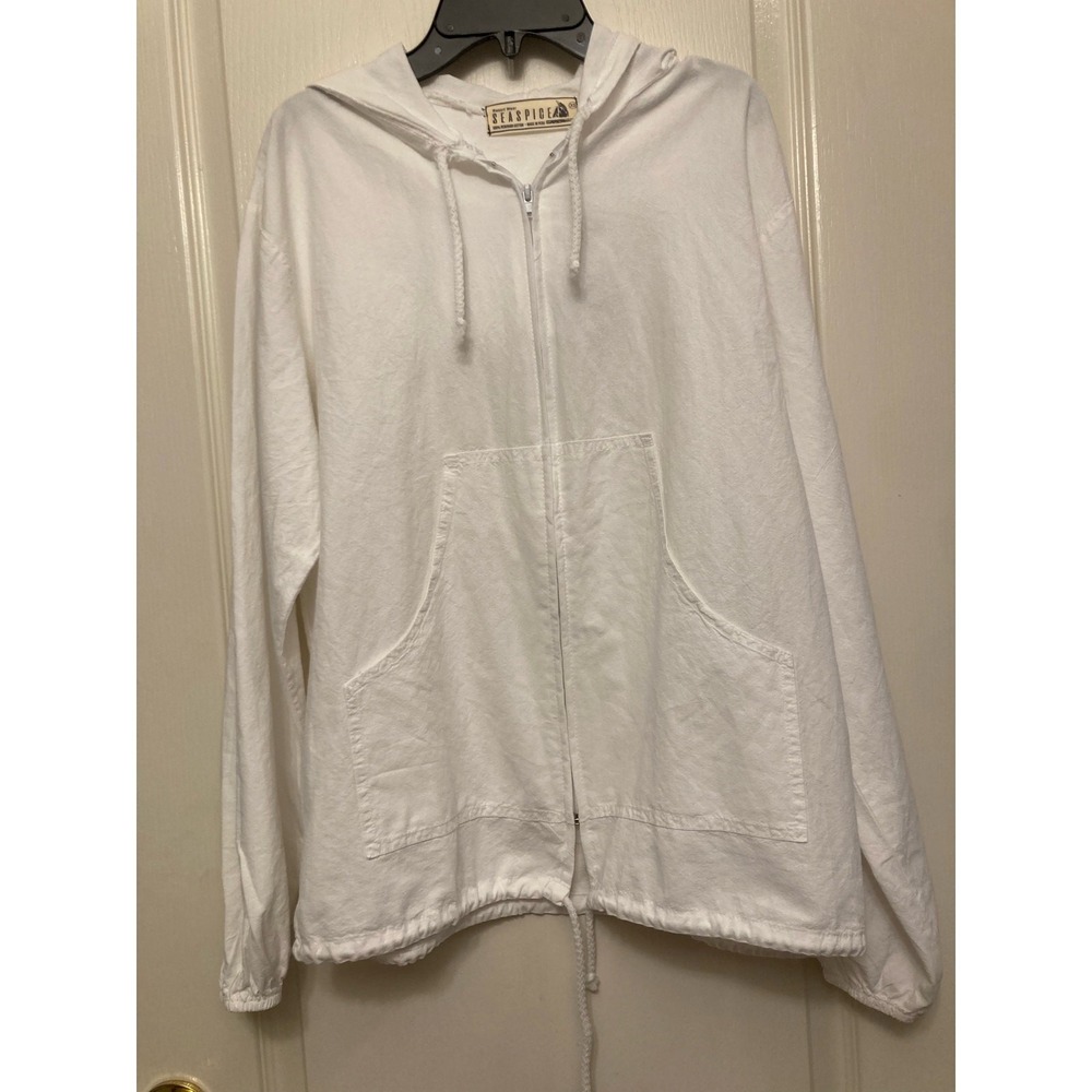 SEAS SPICE Zip Up Hoodie Jacket Womens White 100% Peruvian Coastal Grandmother